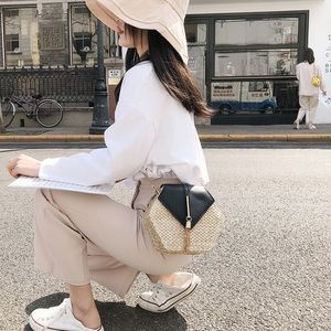 Rattan Hexagon Straw Bag,Summer cross body bag